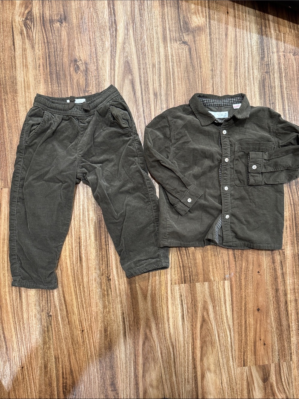 Zara Kids Corduroy Shirt and Pants Set - Green